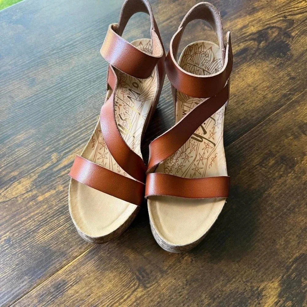 Blowfish Malibu brown cork wedge sandals size 9.5